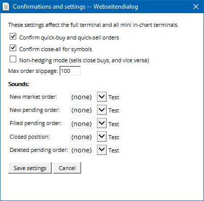 Settings window