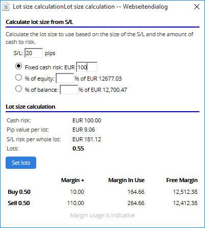 Lot size window